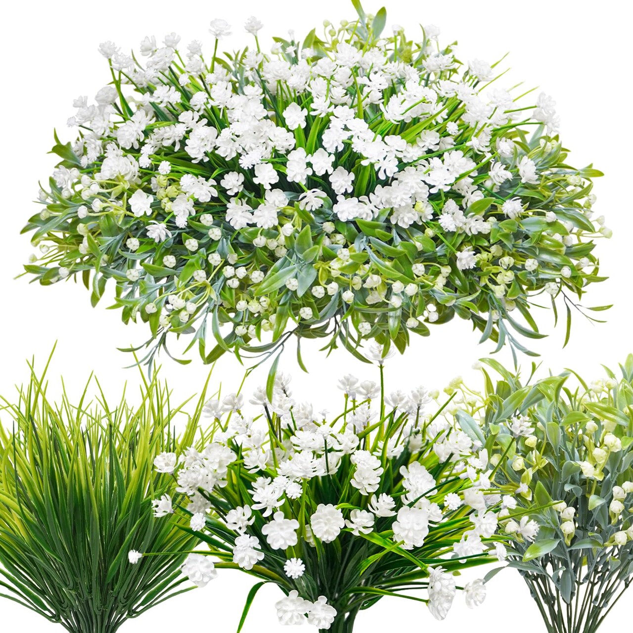 36 Pcs Artificial Flowers for Outdoor, UV Resistant Outdoor Fake Plants Faux Plastic Flowers Shrubs for Outside Garden Patio Porch Window Box Spring Summer Decor (Mixed White)